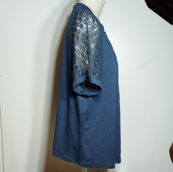 Shein Curve Navy Blue Lace Short Sleeve Top Sz 1XL - Picture 6 of 9
